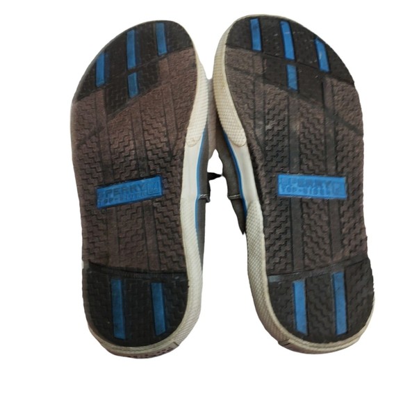Sperry Top-Sider Boys Boat Shoes Size 11M Brown Canvas Blue Accents Tie Laces - Picture 7 of 9